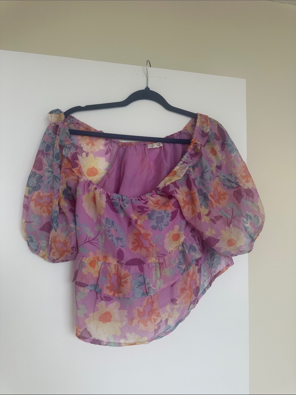Billabong Lavender Floral Puff-Sleeve Blouse
